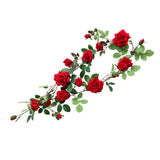 Maxbell 6ft Artificial Flower Silk Rose Leaf Garland Vine Home Wedding Garden Decors Red 11cm