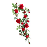 Maxbell 6ft Artificial Flower Silk Rose Leaf Garland Vine Home Wedding Garden Decors Red 11cm