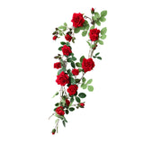 Maxbell 6ft Artificial Flower Silk Rose Leaf Garland Vine Home Wedding Garden Decors Red 11cm