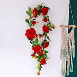 Maxbell 6ft Artificial Flower Silk Rose Leaf Garland Vine Home Wedding Garden Decors Red 11cm