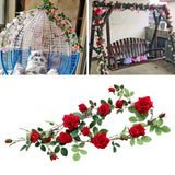 Maxbell 6ft Artificial Flower Silk Rose Leaf Garland Vine Home Wedding Garden Decors Red 11cm