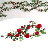 Maxbell 6ft Artificial Flower Silk Rose Leaf Garland Vine Home Wedding Garden Decors Red 11cm