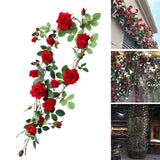 Maxbell 6ft Artificial Flower Silk Rose Leaf Garland Vine Home Wedding Garden Decors Red 11cm