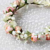 Maxbell Flower Headband Bride Crown Tiaras with Adjustable Ribbon for Wedding Pink