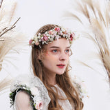 Maxbell Flower Headband Bride Crown Tiaras with Adjustable Ribbon for Wedding Pink