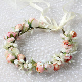 Maxbell Flower Headband Bride Crown Tiaras with Adjustable Ribbon for Wedding Pink