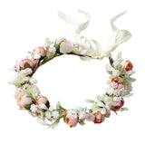 Maxbell Flower Headband Bride Crown Tiaras with Adjustable Ribbon for Wedding Pink