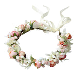 Maxbell Flower Headband Bride Crown Tiaras with Adjustable Ribbon for Wedding Pink