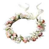 Maxbell Flower Headband Bride Crown Tiaras with Adjustable Ribbon for Wedding Pink