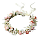 Maxbell Flower Headband Bride Crown Tiaras with Adjustable Ribbon for Wedding Pink