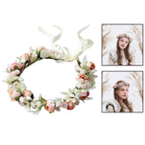 Maxbell Flower Headband Bride Crown Tiaras with Adjustable Ribbon for Wedding Pink