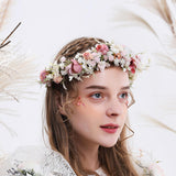 Maxbell Flower Headband Bride Crown Tiaras with Adjustable Ribbon for Wedding Pink