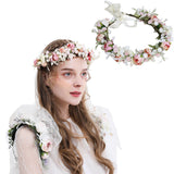 Maxbell Flower Headband Bride Crown Tiaras with Adjustable Ribbon for Wedding Pink