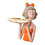 Maxbell Girl Storage Tray Figurine Statue Unique for Jewelry Earrings Christmas Orange