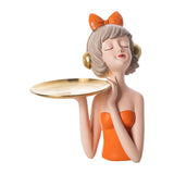 Maxbell Girl Storage Tray Figurine Statue Unique for Jewelry Earrings Christmas Orange