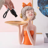 Maxbell Girl Storage Tray Figurine Statue Unique for Jewelry Earrings Christmas Orange