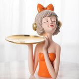 Maxbell Girl Storage Tray Figurine Statue Unique for Jewelry Earrings Christmas Orange