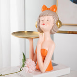 Maxbell Girl Storage Tray Figurine Statue Unique for Jewelry Earrings Christmas Orange