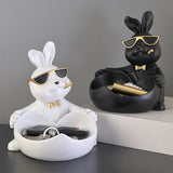 Maxbell Rabbit Statue Figurine Storage Box Animal Key Container Ornament Home Decor Black
