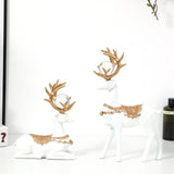 Maxbell Couple Deer Statue Resin Figurine Feng Shui for Wine Cabinet Tabletop Office White Gold Rack