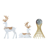 Maxbell Couple Deer Statue Resin Figurine Feng Shui for Wine Cabinet Tabletop Office White Gold Rack