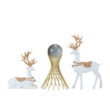 Maxbell Couple Deer Statue Resin Figurine Feng Shui for Wine Cabinet Tabletop Office White Gold Rack