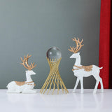 Maxbell Couple Deer Statue Resin Figurine Feng Shui for Wine Cabinet Tabletop Office White Gold Rack
