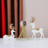 Maxbell Couple Deer Statue Resin Figurine Feng Shui for Wine Cabinet Tabletop Office White Gold Rack