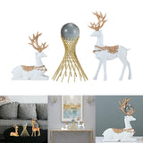 Maxbell Couple Deer Statue Resin Figurine Feng Shui for Wine Cabinet Tabletop Office White Gold Rack