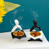 Maxbell Incense Burner Holder Ornament Diffuser Figurine Home Decor  balck sit