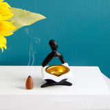 Maxbell Incense Burner Holder Ornament Diffuser Figurine Home Decor  balck sit