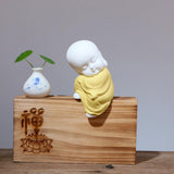 Maxbell Small Buddha Monk Statue Collections Crafts Garden Desktop Car Yellow
