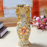 Maxbell Ceramic Vase Gold Ornament Creative Flower Pot for Hotel Desktop Anniversary StyleC