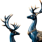 Maxbell 2Pcs Lover Deer Figurines Decors Reindeer Sculptures Xmas Elk Statues Blue