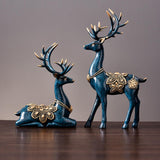 Maxbell 2Pcs Lover Deer Figurines Decors Reindeer Sculptures Xmas Elk Statues Blue