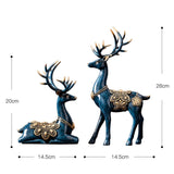 Maxbell 2Pcs Lover Deer Figurines Decors Reindeer Sculptures Xmas Elk Statues Blue