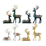 Maxbell 2Pcs Lover Deer Figurines Decors Reindeer Sculptures Xmas Elk Statues Blue