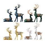Maxbell 2Pcs Lover Deer Figurines Decors Reindeer Sculptures Xmas Elk Statues Blue