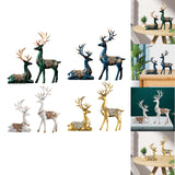 Maxbell 2Pcs Lover Deer Figurines Decors Reindeer Sculptures Xmas Elk Statues Blue