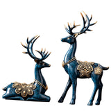 Maxbell 2Pcs Lover Deer Figurines Decors Reindeer Sculptures Xmas Elk Statues Blue