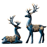 Maxbell 2Pcs Lover Deer Figurines Decors Reindeer Sculptures Xmas Elk Statues Blue