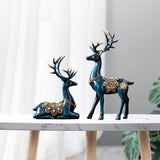 Maxbell 2Pcs Lover Deer Figurines Decors Reindeer Sculptures Xmas Elk Statues Blue