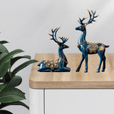 Maxbell 2Pcs Lover Deer Figurines Decors Reindeer Sculptures Xmas Elk Statues Blue