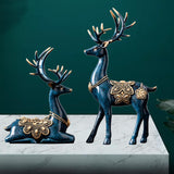 Maxbell 2Pcs Lover Deer Figurines Decors Reindeer Sculptures Xmas Elk Statues Blue