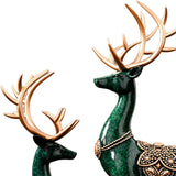 Maxbell 2Pcs Lover Deer Figurines Decors Reindeer Sculptures Xmas Elk Statues Green