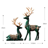 Maxbell 2Pcs Lover Deer Figurines Decors Reindeer Sculptures Xmas Elk Statues Green