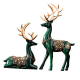 Maxbell 2Pcs Lover Deer Figurines Decors Reindeer Sculptures Xmas Elk Statues Green