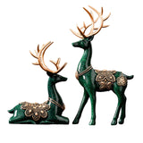 Maxbell 2Pcs Lover Deer Figurines Decors Reindeer Sculptures Xmas Elk Statues Green