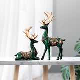 Maxbell 2Pcs Lover Deer Figurines Decors Reindeer Sculptures Xmas Elk Statues Green