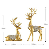 Maxbell 2Pcs Lover Deer Figurines Decors Reindeer Sculptures Xmas Elk Statues Gold